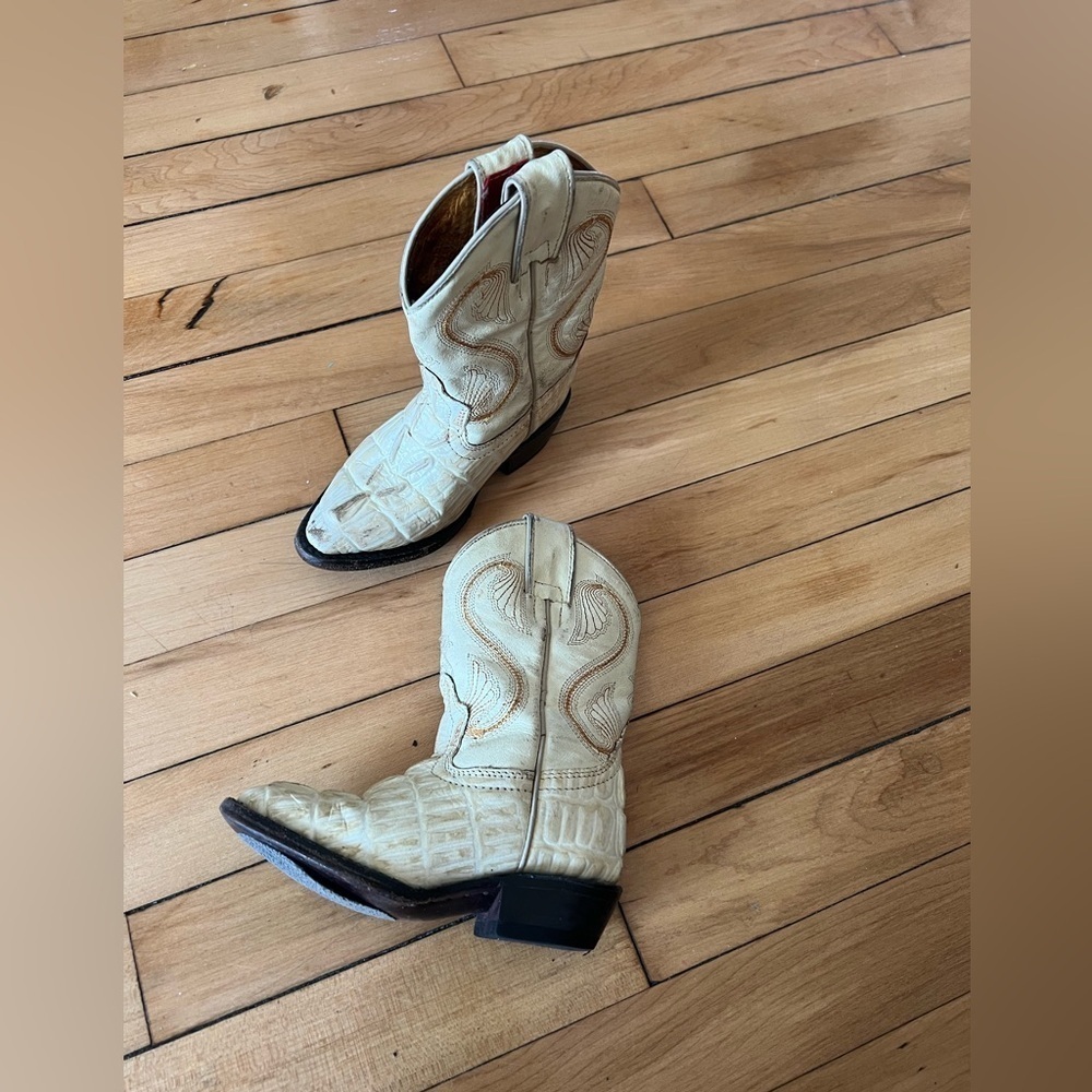 Donaldo white‎ leather youth cowboy boots